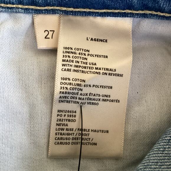 L’Agence Nevia Low Rise Slim Straight Slouchy Jeans Caruso 27 NWT $315 - Picture 9 of 10